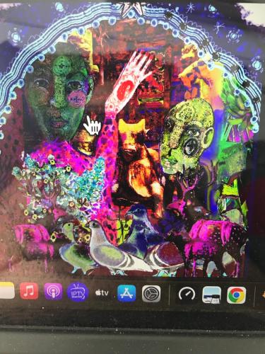 a cell phone screen with a picture of a skeleton at La Maison Bleue, luxury self-catering villa. in Langebaan