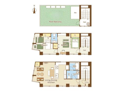 two views of a floor plan of a house at FINOA Ikebukuro Sky Terrace Suite in Tokyo