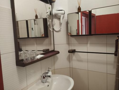 a bathroom with a sink and a mirror at Osijek OASIS in Osijek