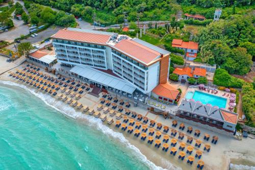 an aerial view of a hotel on the beach at Ammon Zeus Luxury Beach Hotel in Kallithea Halkidikis