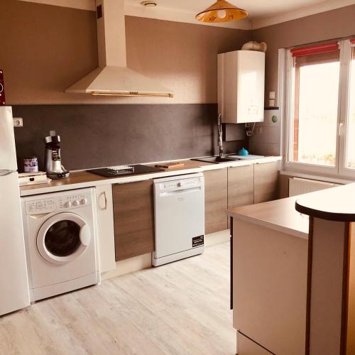 une cuisine avec un lave-linge et un lave-vaisselle dans l'établissement Gites Margaux, à Calais