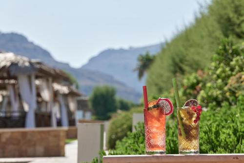 two cocktails sitting on top of a table at Atlantica Aegean Park in Kolimbia