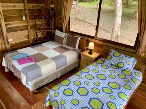a bedroom with two beds and a window in a cabin at L'Oasis Don Juan, Relax Total in Don Juan