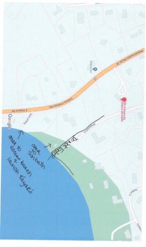 a drawing of a map of a river at Lookout at Pleasant Bay with a private beach in Orleans