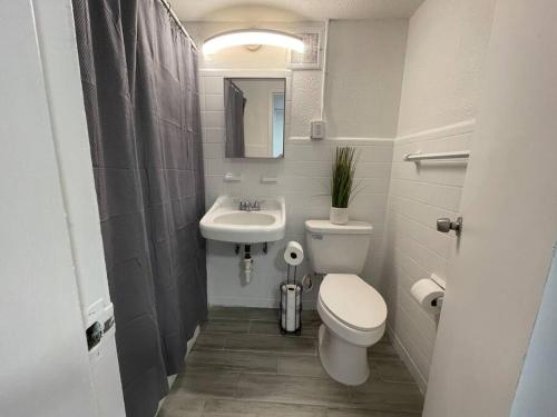 a small bathroom with a toilet and a sink at Luxury Skyrise Condo Downtown Jax in Jacksonville