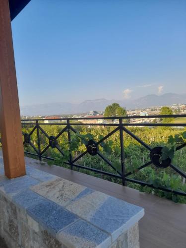 a balcony with a view of a field of grapes at Vila Shehi Guesthouse and Winery in Tirana