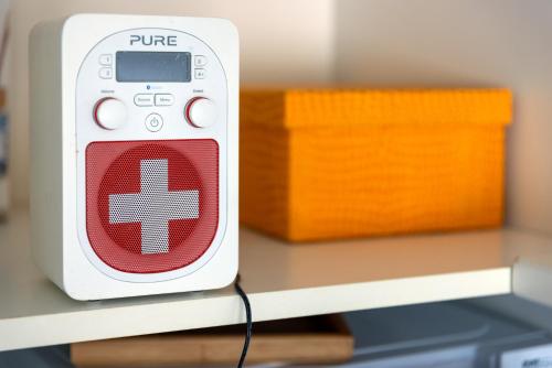a remote control sitting on top of a table at Blattenheimat6 - im traditionellen Appenzeller Haus in Appenzell
