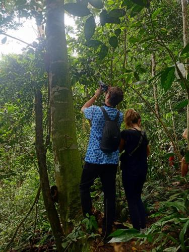 two people standing in the forest taking a picture at Sawah Resto Bungalow & Jungle Trekking in Bukit Lawang