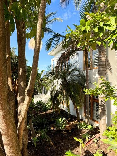 a white house with palm trees in front of it at The Paarl Grand in Paarl