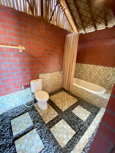a bathroom with a toilet and a bath tub at Villa Lumbung Ayu Sari & Spa in Karangasem