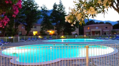 une grande piscine avec de l'eau bleue dans l'établissement Appartement Corse, à Santa-Maria-Poggio