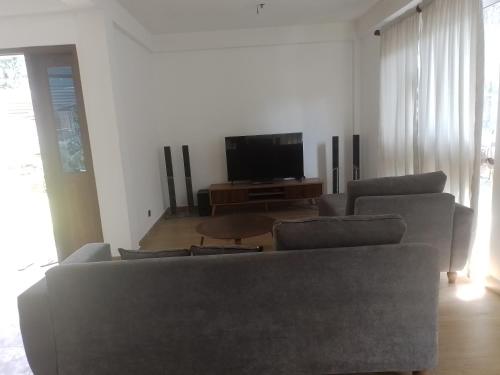 a living room with a couch and a flat screen tv at Kingston Villa in Katugastota