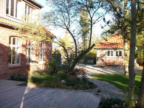 a brick house with a tree in the yard at Landhaus Alte Schule nahe Ostseebad Rerik XL in Alt Bukow