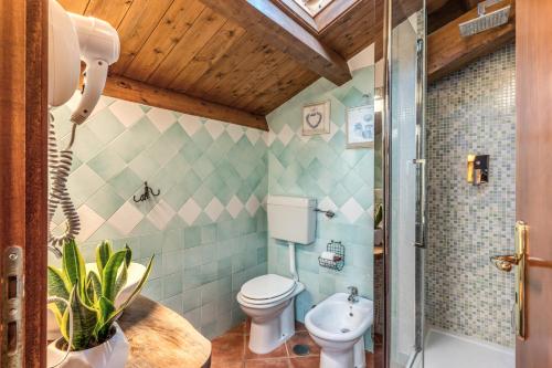 a bathroom with a toilet and a shower at Casale Giancesare Villa Agricola in Capaccio-Paestum
