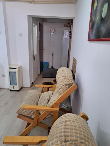 a living room with two chairs and a bed at Apartment Gajic in Belgrade