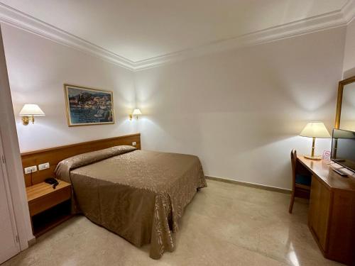 a bedroom with a bed and a desk and a bed sidx sidx sidx at Hotel Principe Di Piemonte in Rome