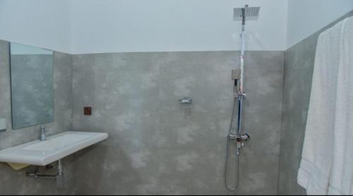 a bathroom with a sink and a shower at Sigiriya Paradise Inn in Sigiriya