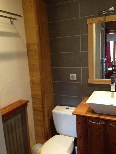 a bathroom with a white toilet and a sink at Spacieux Studio - Les chaudes Almes in Tignes
