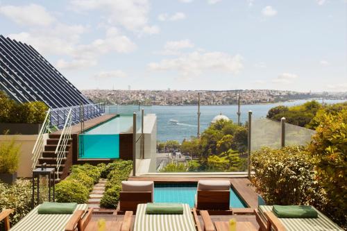 a view from the roof of a house with a swimming pool at The Ritz-Carlton, Istanbul at the Bosphorus in Istanbul