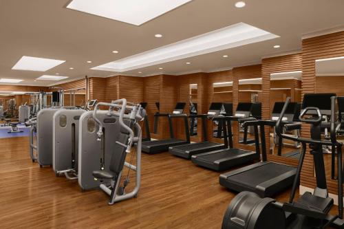 a gym with rows of treadmills and elliptical machines at The Ritz-Carlton, Istanbul at the Bosphorus in Istanbul