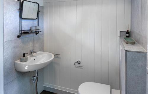 a white bathroom with a sink and a toilet at Lovely Home In Ormaryd With Sauna in Ormaryd