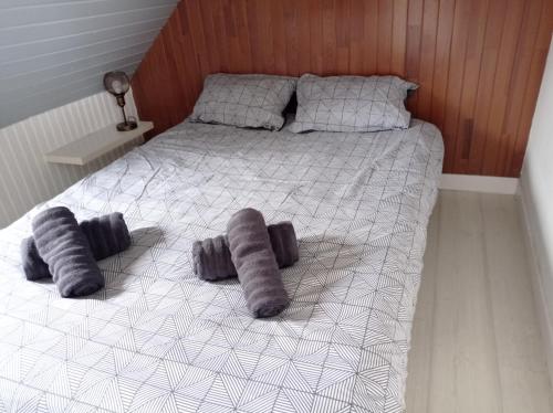 un lit avec deux oreillers dessus dans une chambre dans l'établissement Amber- Studio au Passage, à Concarneau