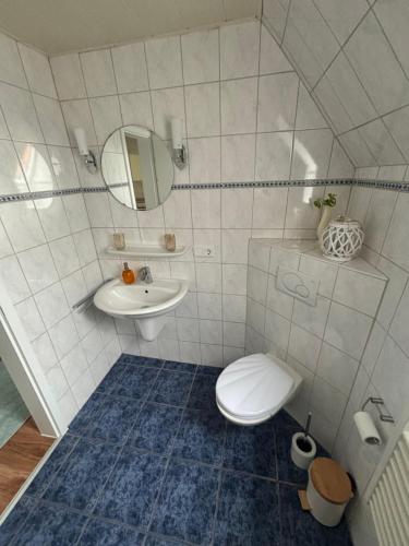 a bathroom with a toilet and a sink at Margarethe in Süderlügum