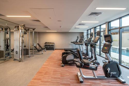 a gym with treadmills and elliptical machines at SpringHill Suites by Marriott Fort Worth Historic Stockyards in Fort Worth