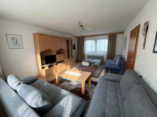 a living room with a couch and a table at Zell Views Apartments in Zell am Ziller