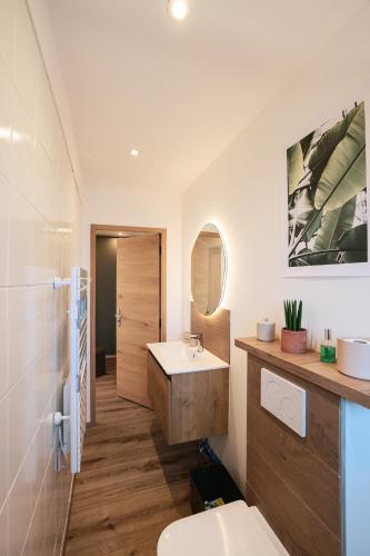 une salle de bain avec un lavabo et des toilettes dans l'établissement En plein centre du village !, à Villard-de-Lans
