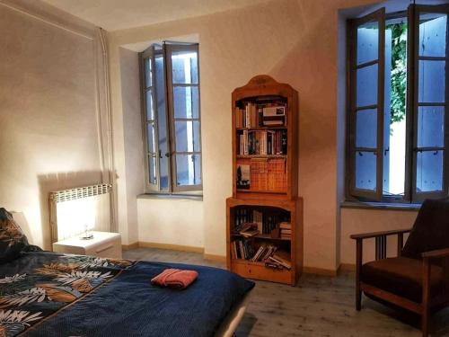 - une chambre avec une étagère et un lit dans l'établissement La maison des Chevaliers, à Campagne-sur-Aude