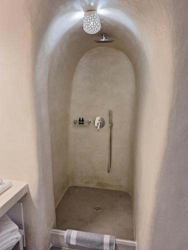 a shower in a bathroom with a walk in shower at Anamnesis City Spa in Fira