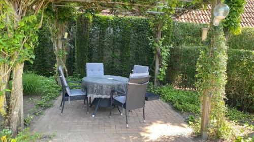 a table and chairs sitting under a pergola at La Nuova Casa del Campo (vh De Kamp) in Dinxperlo