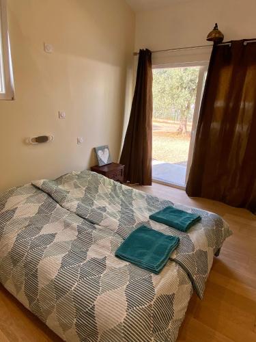 - une chambre avec un lit et 2 serviettes vertes dans l'établissement Chambre Le citronnier, à La Motte