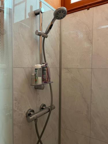 une douche avec pommeau de douche dans une salle de bain dans l'établissement Bisson, à Les Sables-dʼOlonne