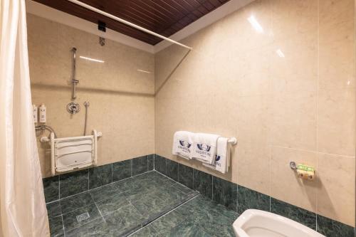a bathroom with a toilet and a shower at Hotel Valentino in Terni