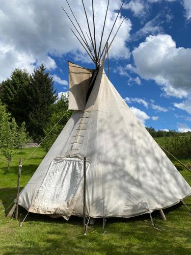 a teepee is set up in the grass at Chalupa U brouka in Nová Bystřice