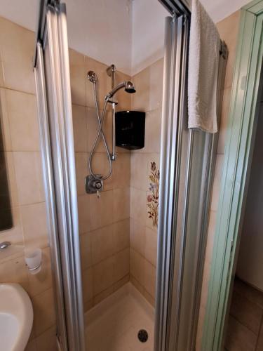 a bathroom with a shower and a sink at Dolomiti House in Pinzolo