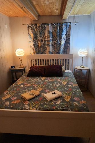a bedroom with a bed with two pillows on it at Old Mill in Slavsko Polje