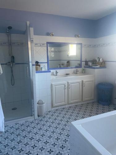 een badkamer met een bad, een wastafel en een douche bij Villa avec piscine privée à Avignon in Avignon