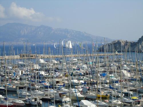 un groupe de bateaux est amarré dans un port dans l'établissement Studio ILE DU FRIOUL, à Marseille
