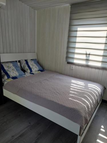 a bed in a bedroom with a window at Gravas mala in Sigulda