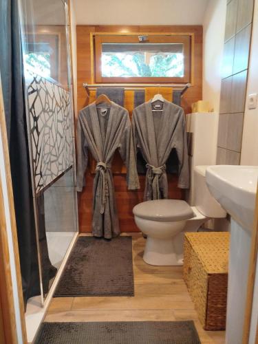 une salle de bain avec toilettes, lavabo et fenêtre dans l'établissement La Plaisance sur Ciel, à Cordes-sur-Ciel