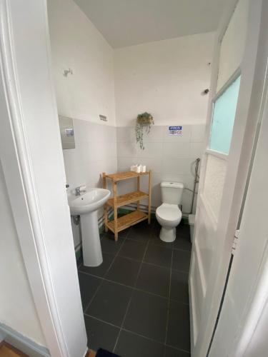 a bathroom with a toilet and a sink at Rota Ria Alojamento Local in Aveiro