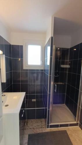 une salle de bain avec douche et lavabo dans l'établissement T3 - calme-balcon -centre-ville, à Perpignan