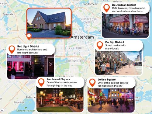 a collage of pictures of different places on a map at Amsterdam Group Stay - 26 Beds - Jacuzzi & Sauna in Zwanenburg