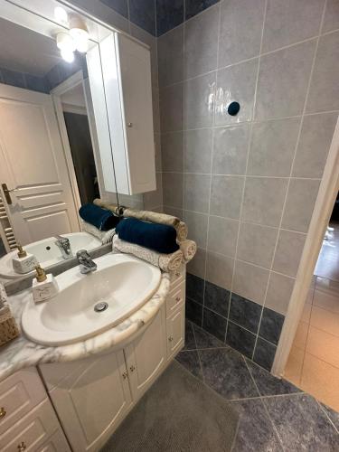 une salle de bain avec un lavabo et un miroir dans l'établissement Studio Cosy à 20 min de Paris, à Antony