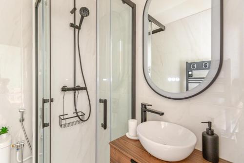 a bathroom with a sink and a mirror at Studio de charme parisien in Levallois-Perret