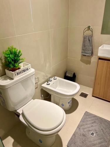 a bathroom with a toilet and a sink at Departamento céntrico funcional I Punto Alquiler in Santiago del Estero