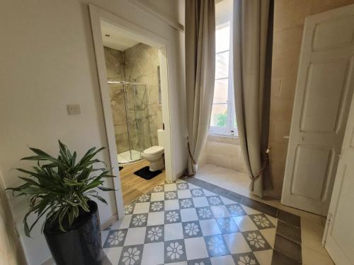 un couloir avec des toilettes et une plante en pot dans l'établissement Sliema Traditional&Unique House, à Sliema